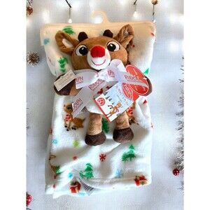 My First Rudolph Baby Blanket and Plush Reindeer Lovey Toy New